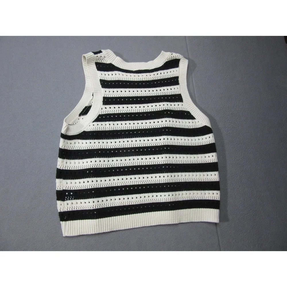 Casa Cabana Knit Set Women XL White Black Striped Vest Midi Skirt Ribbed Retro